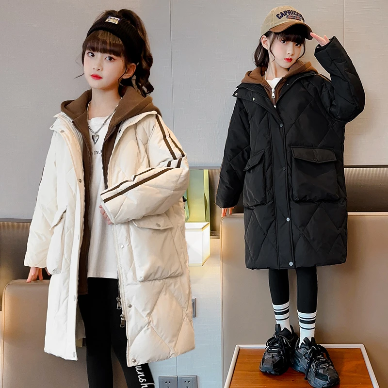 女童羽绒服冬装2024新款女大童儿童中长款洋气女孩白鸭绒冬季外套