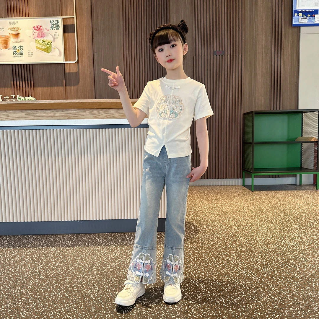 2025新款女童夏季新国风套装女孩复古短袖时尚洋气国风童装女孩