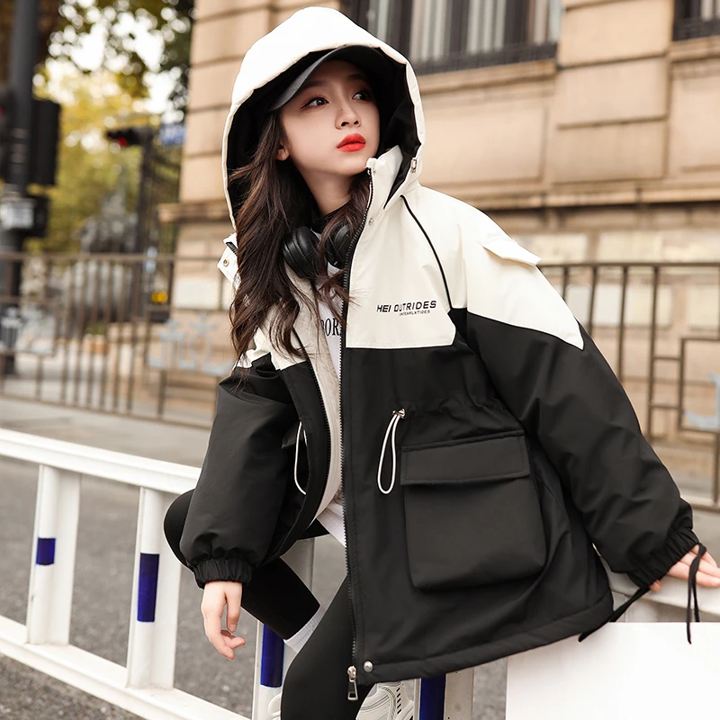 女童外套冲锋衣秋冬款2023新款冬装加绒加厚中大童派克服儿童棉服