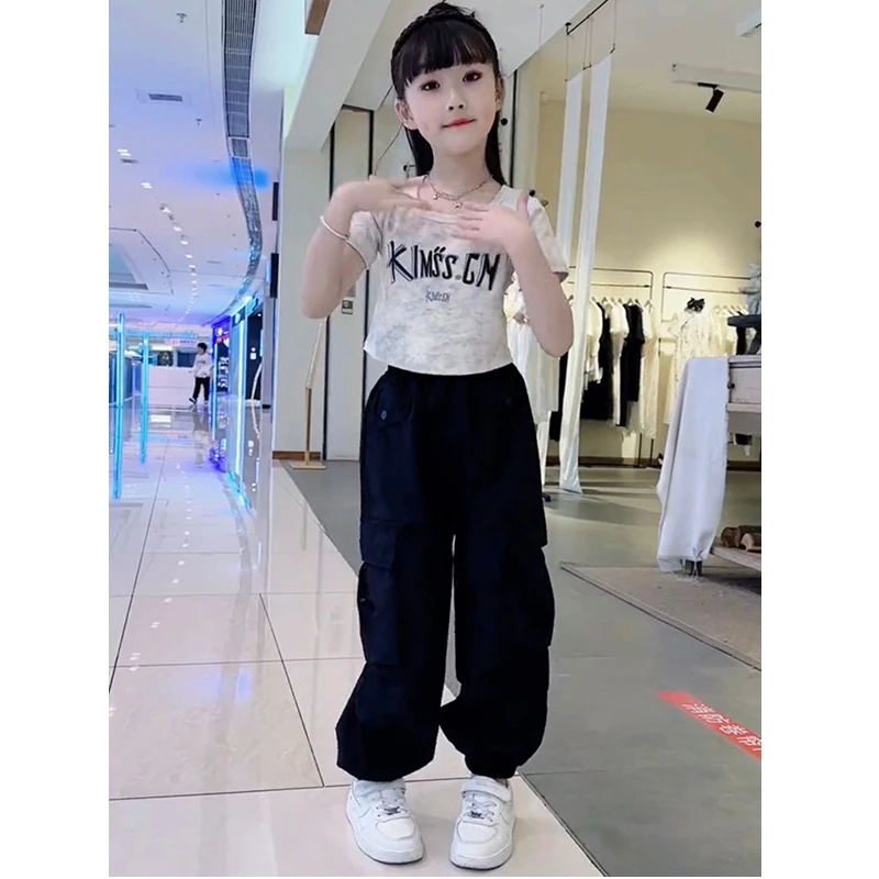 女童夏季工装裤套装2024新款6-12岁15岁中大童洋气短袖网红运动潮