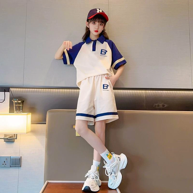 夏季网红女童薄款运动套装2025夏款童装儿童休闲洋气短袖两件套潮