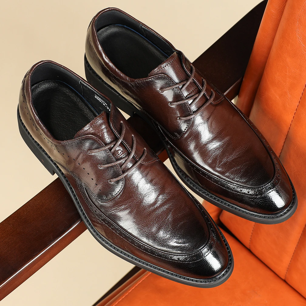 秋冬新款真皮头层羊皮亮皮经典商务通勤国潮风新中式复古痞帅男鞋