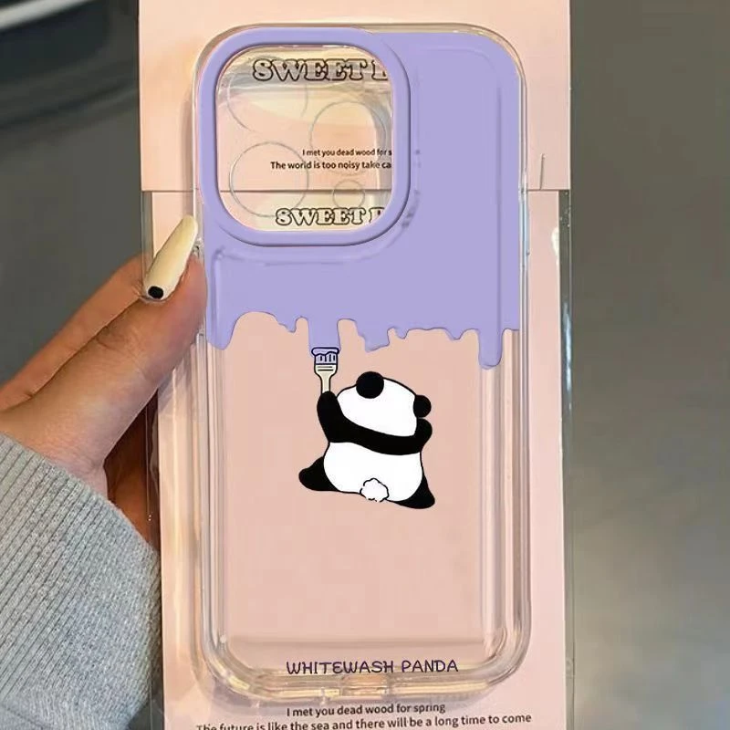 刷墙熊猫适用iphone15pro手机壳苹果13/14/12/11小米vivo华为oppo