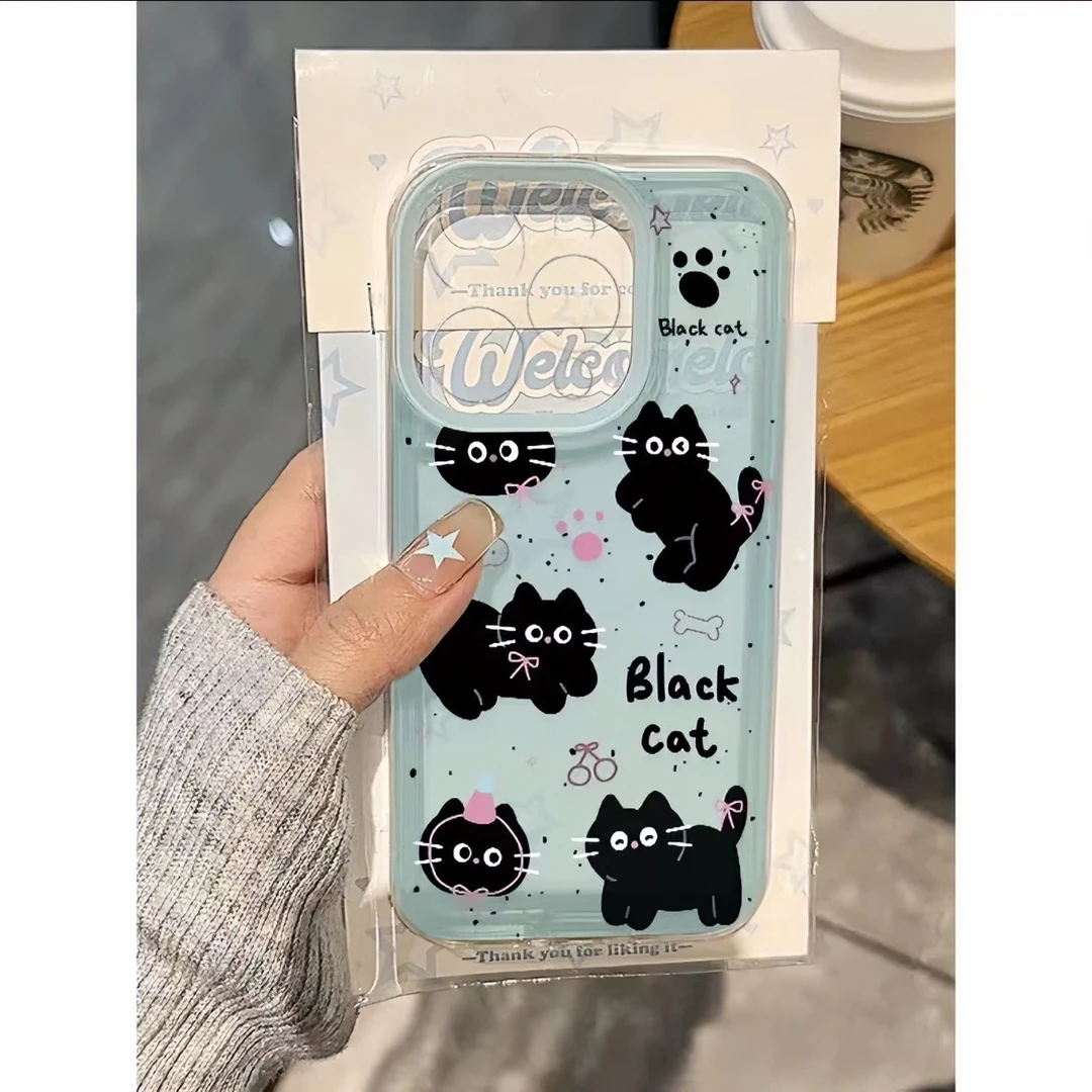 黑粉小猫适用iphone15pro手机壳苹果13/14/12/11小米vivo华为oppo