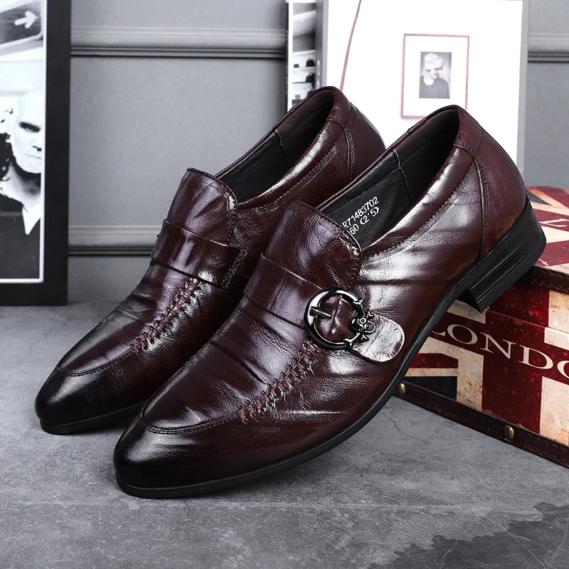 【断码捡漏】山羊皮鞋男商务正装皮鞋套脚四季鞋高端增高单鞋