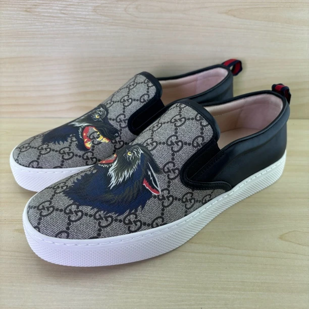 全新未使用 GUCCI/古驰 狼头印花双G老花满印休闲时尚低帮一脚蹬