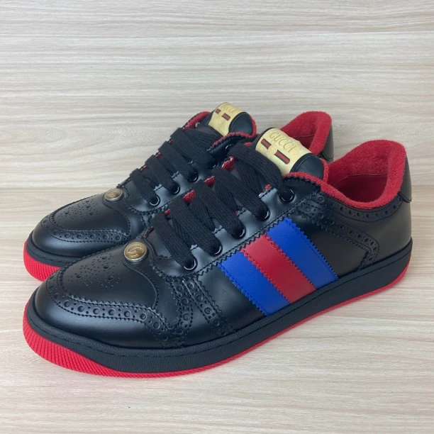 全新未使用 GUCCI/古驰 Screener系列英伦风格雕花双G珐琅板鞋 男