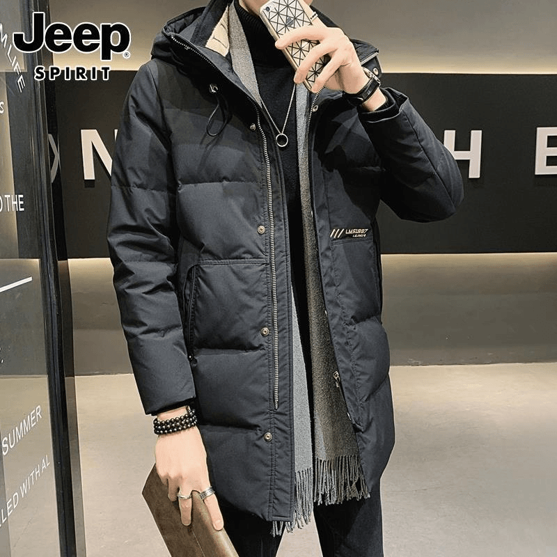 Jeep吉普休闲羽绒服男士加厚保暖连帽羽绒衣帅气春保暖大码男