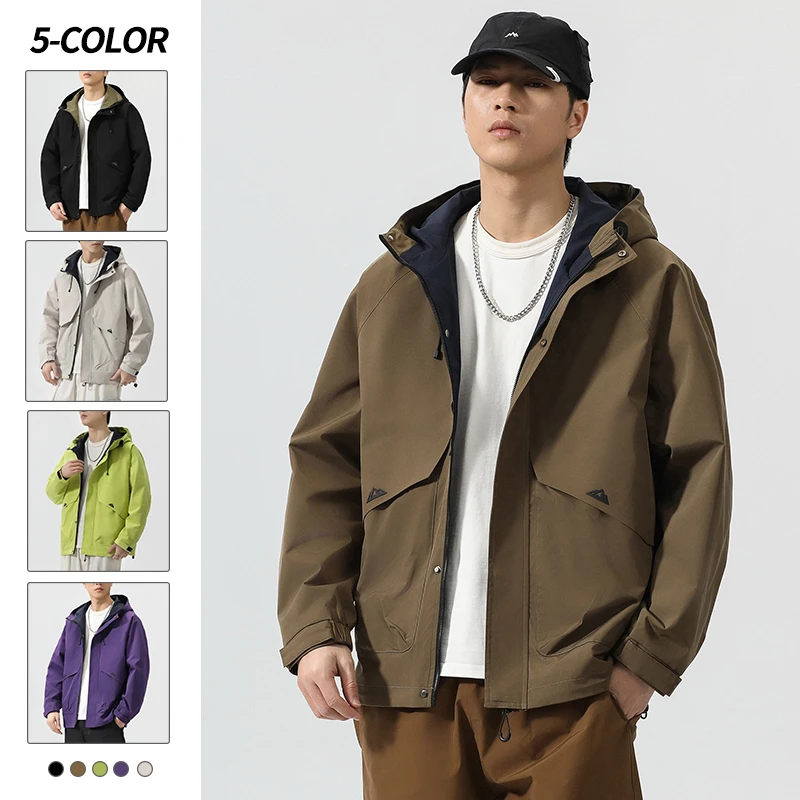 新款冲锋衣男士春秋季防风防水透气流行时尚日常户外运动连帽夹克