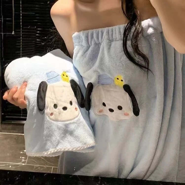 帕恰狗浴巾大学少女可穿可裹扣子浴裙成人比纯棉吸水毛巾干发帽