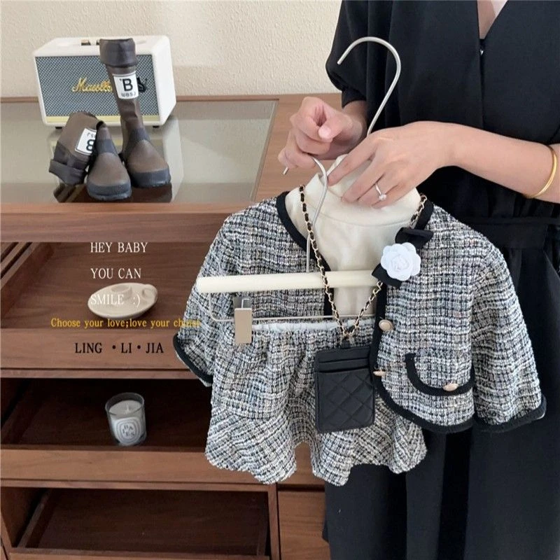 秋季新款女童中小童可爱时尚韩版小香风套装23408