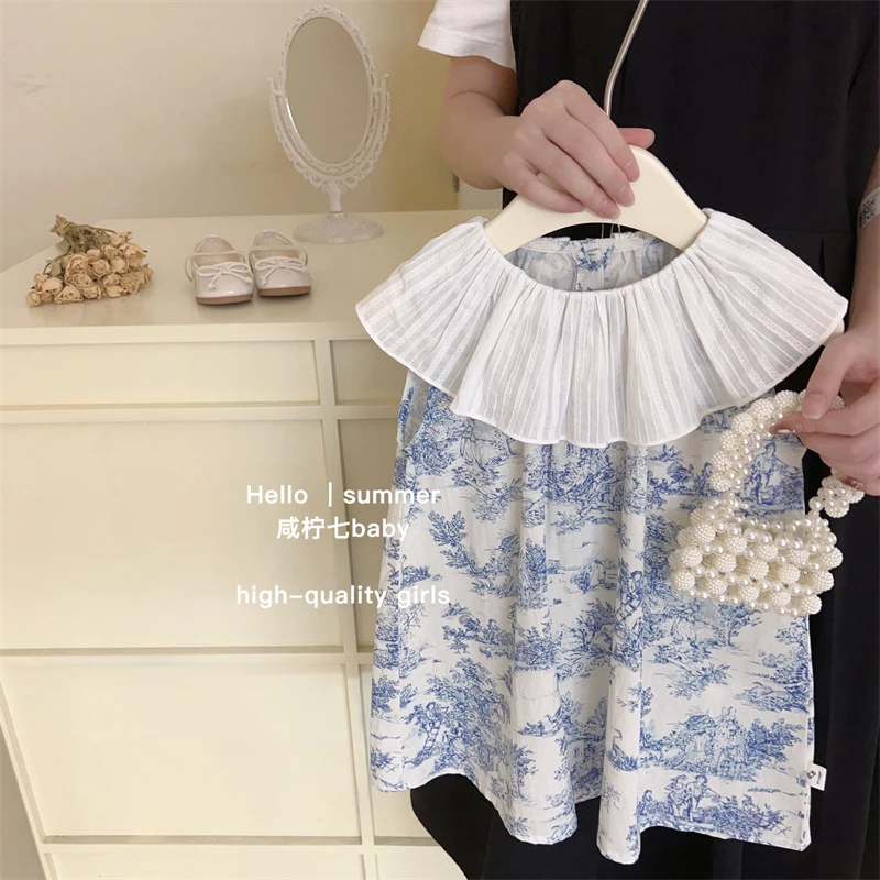 童装女童连衣裙夏季2023新款洋气女孩民族风复古荷叶背心裙23322