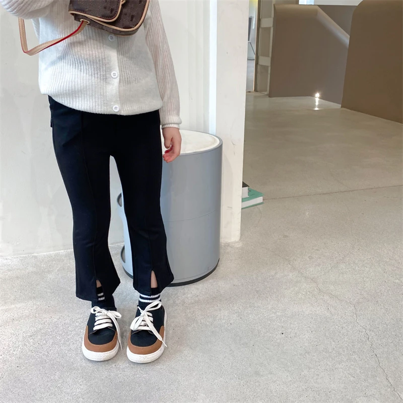 20684女童开叉喇叭裤秋款韩版黑白裤弹力童裤儿童宝宝洋气裤