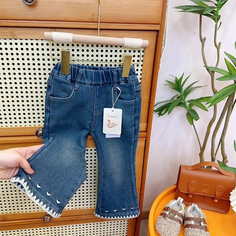 弹力加绒牛仔裤2023冬季新款韩版女宝宝外穿加厚休闲长裤子23462