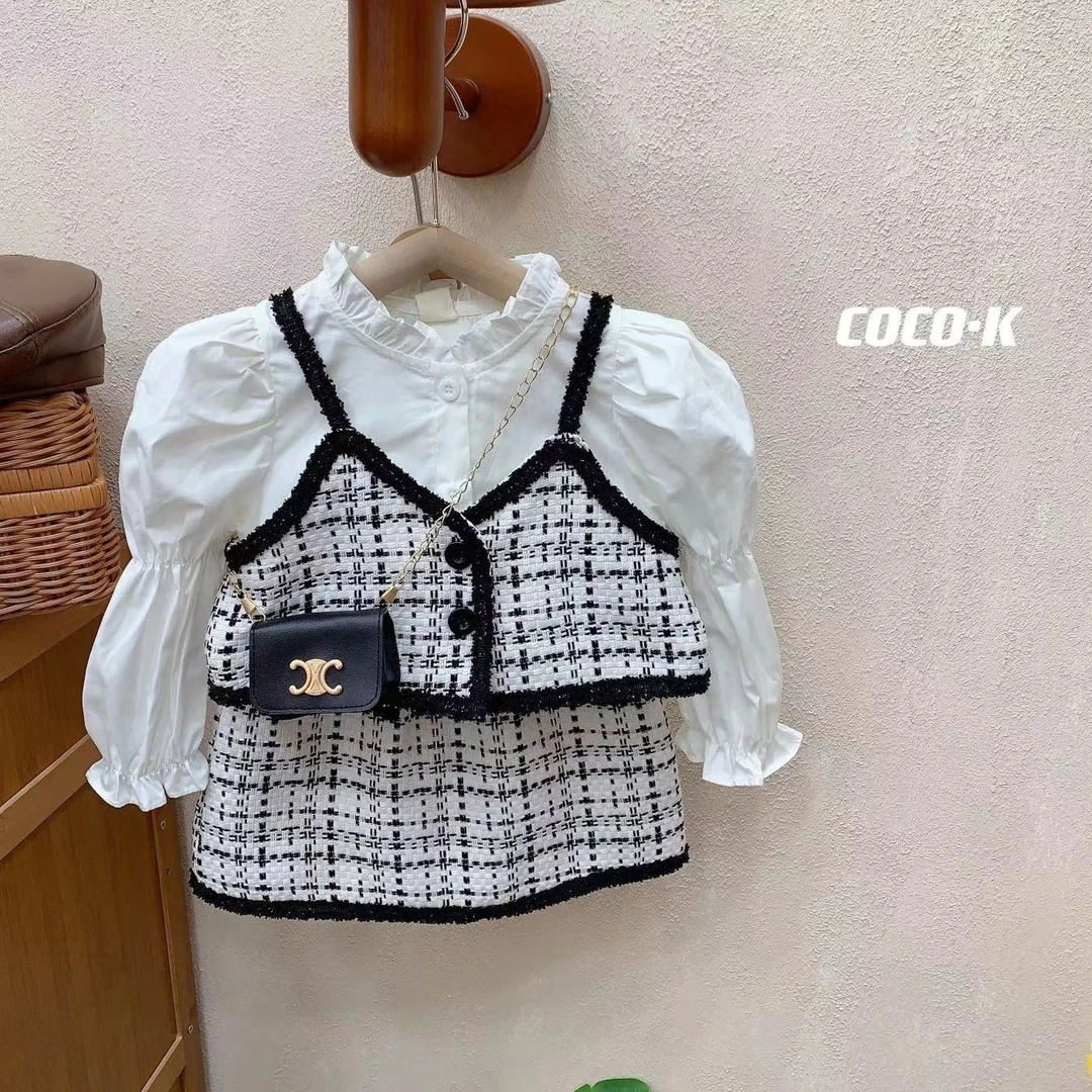 2023春季新款洋气纯色小香风吊带上衣半身裙套装23043