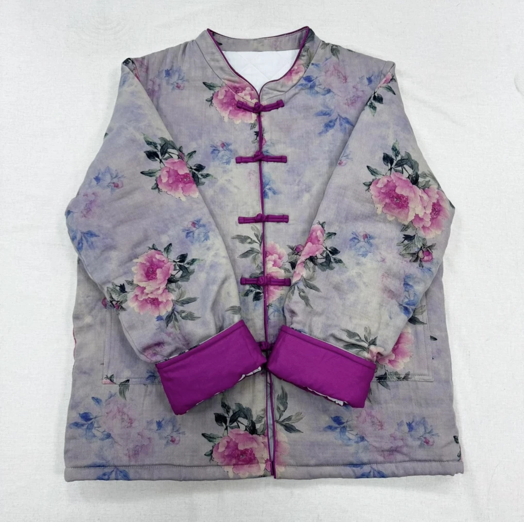 【衣长70】秋冬麻衣加厚棉服新中式国风外套晕染盘扣文艺复古棉衣