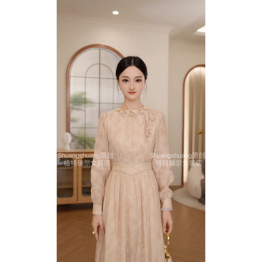 【双双&GERTCOREL-W】花容悦色 原创轻奢气质显瘦连衣裙 XJ243L1089