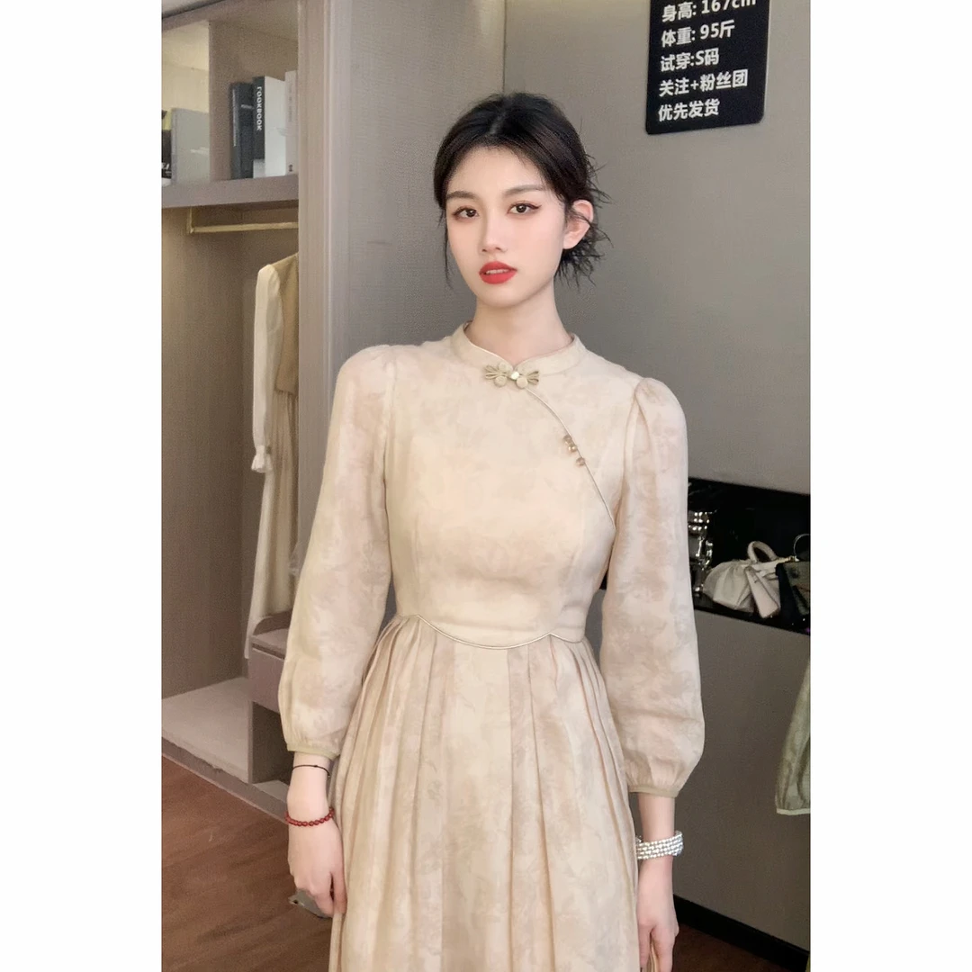 【双双&GERTCOREL】晚香玉 原创国风印花气质显瘦连衣裙 CC233A1032