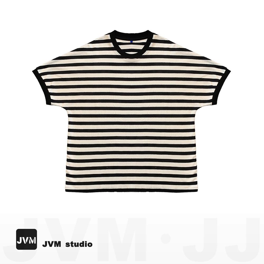 2023春季JVM定制双侧对位线横条时尚7811半袖T恤女5.10