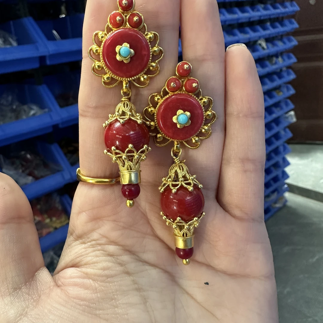 黄铜耳饰 藏式款式镀金耳饰民族式