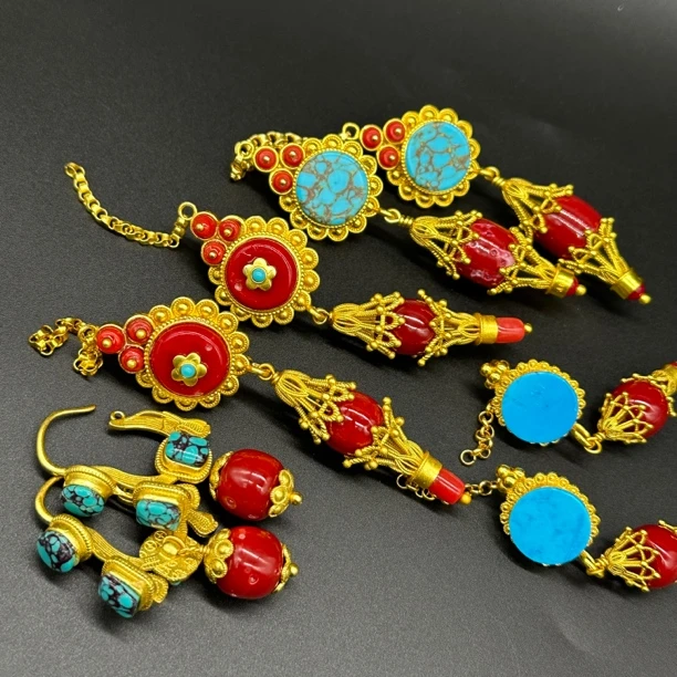 黄铜耳饰 藏式款式镀金耳饰民族式