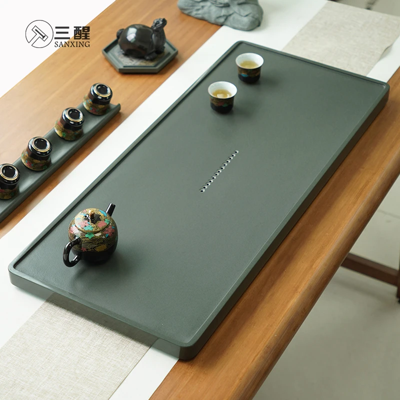 三醒天然天罗绿茶盘高端大气茶台高级感家用茶台桌面专用轻奢简奢