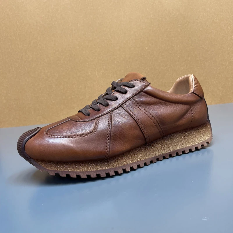 牛皮男鞋2025新款真皮透气时尚软底轻便舒适运动休闲鞋棕色鞋子男