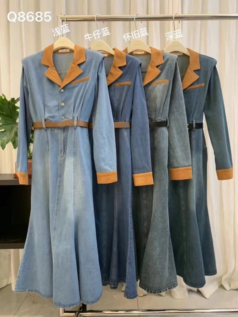 【NO退NO换】鑫燃KIKI 牛仔领子拼色连衣裙 Q8685 VY （F）