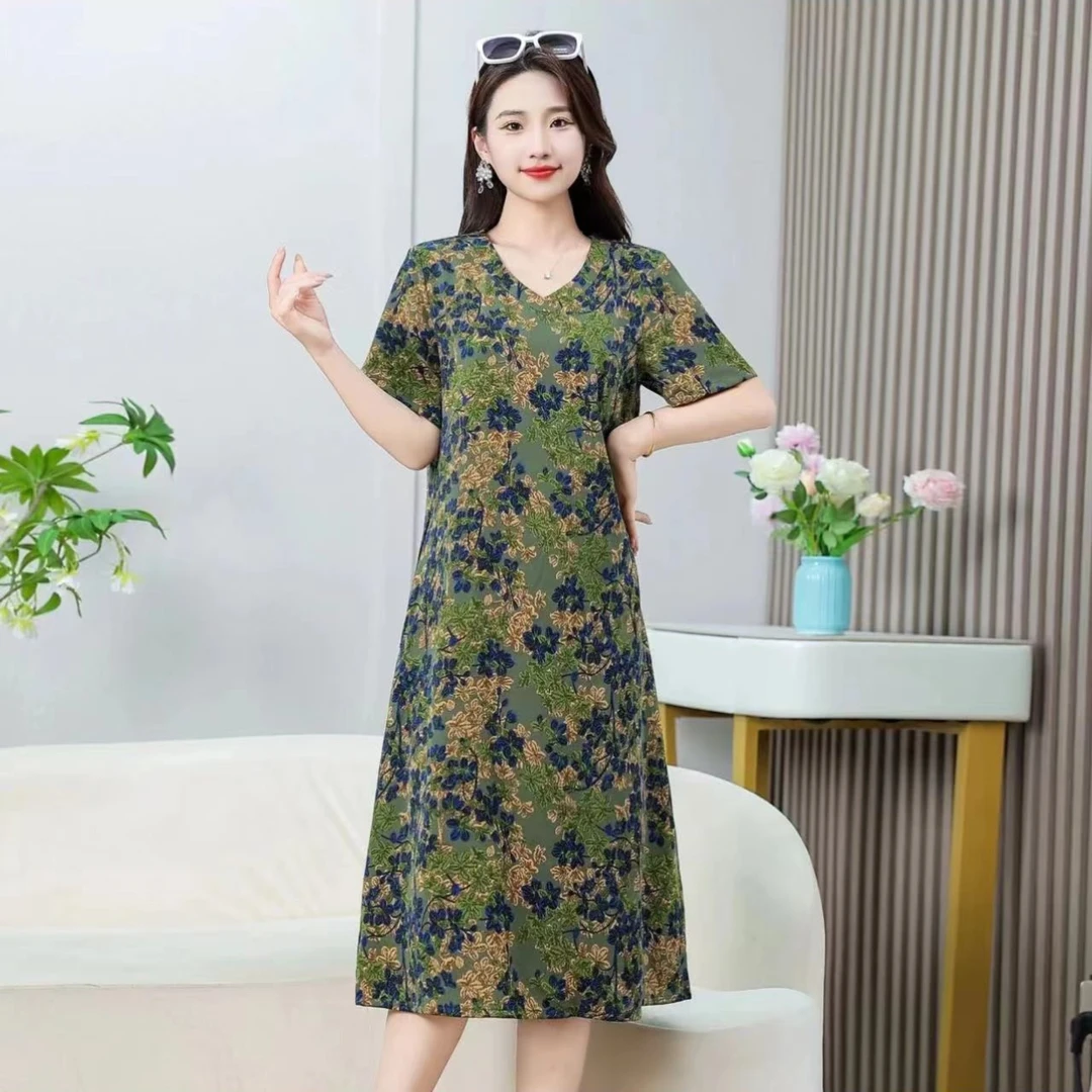 2025-5360新款妈妈装气质百搭连衣裙复古时尚时尚