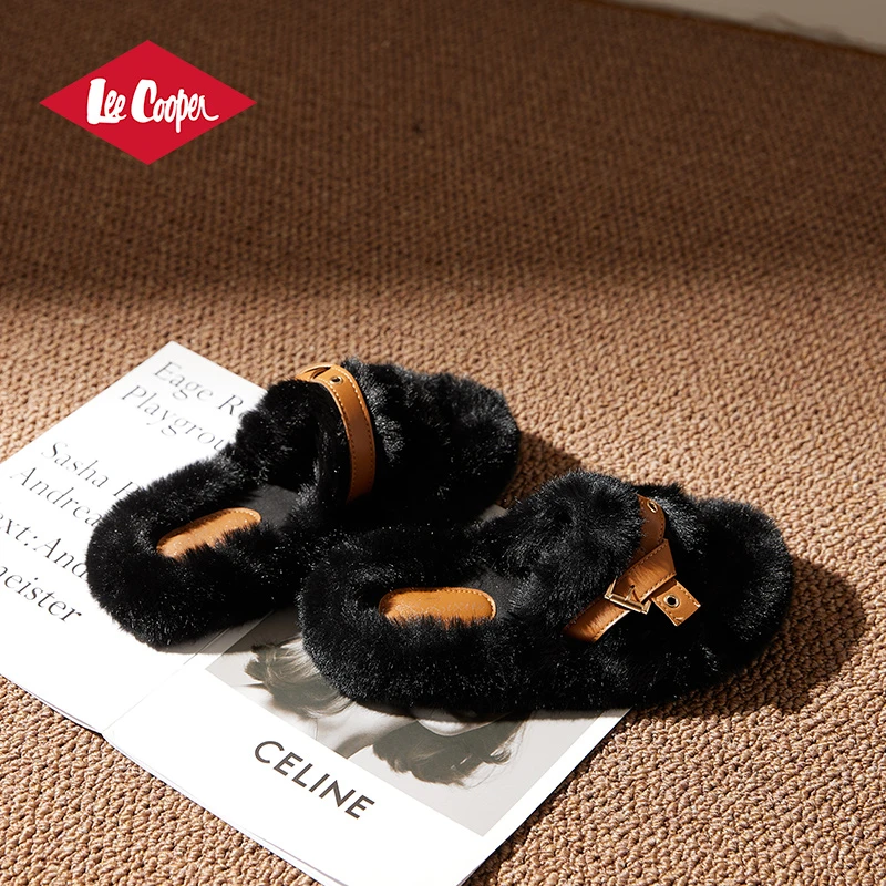 Lee Cooper2024冬季新款毛绒拖鞋增高7cm显瘦外穿拖鞋毛毛鞋