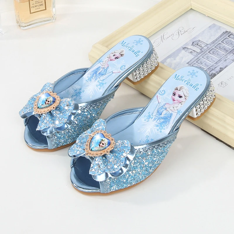 水晶高跟女孩软底拖鞋外穿爱莎公主春秋季女童2025公主鞋韩版女童