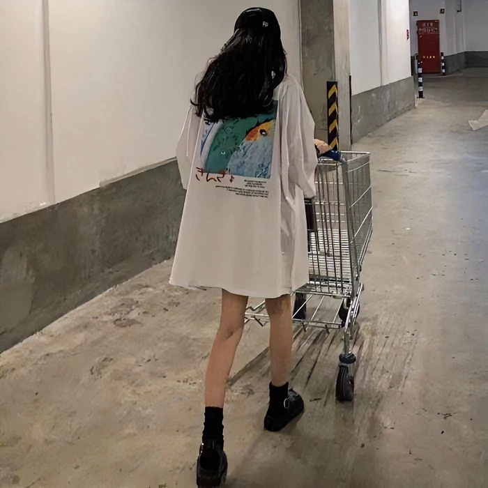 纯棉森女中长款t恤女夏季特大码胖mm宽松显瘦遮肚时尚百搭连衣裙