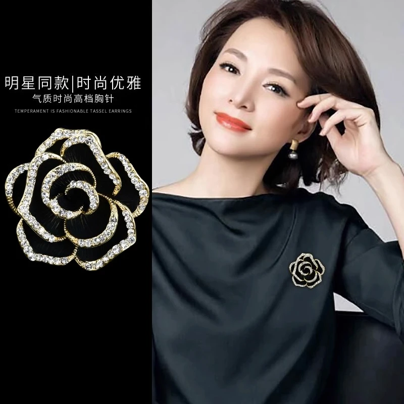 诗妮嫚妮 铜合金胸针 山茶花胸针高档女气质精致玫瑰花胸花0675