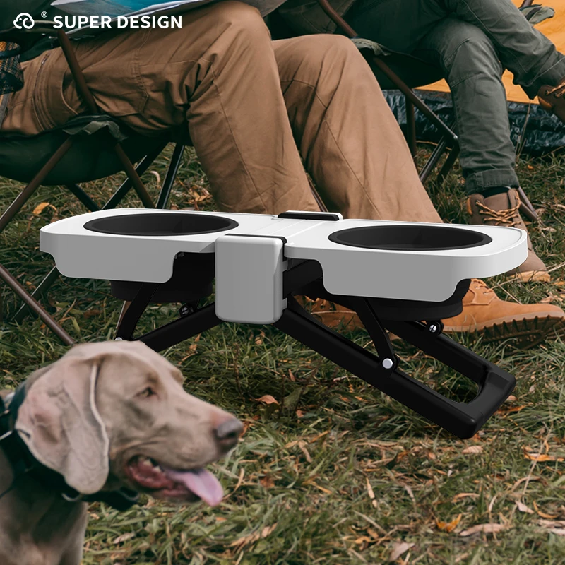 休普狗碗狗食盆双碗大型犬防打翻护颈餐桌高脚金毛户外折叠碗饭盆