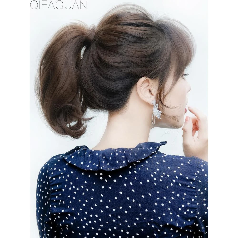 超轻假发马尾绑带式抓夹少量短卷发仿真发蓬松自然隐形梨花短发款