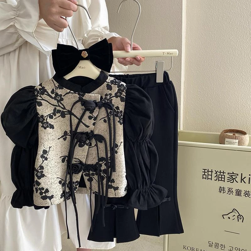 【小扬哥推荐】女童秋装套装2023新款轻复古新中式中国风春秋款儿