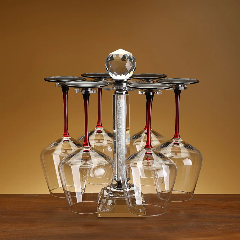 高档水晶旋转红酒杯架倒悬挂高脚杯架轻奢醒酒器家用装饰摆件套装
