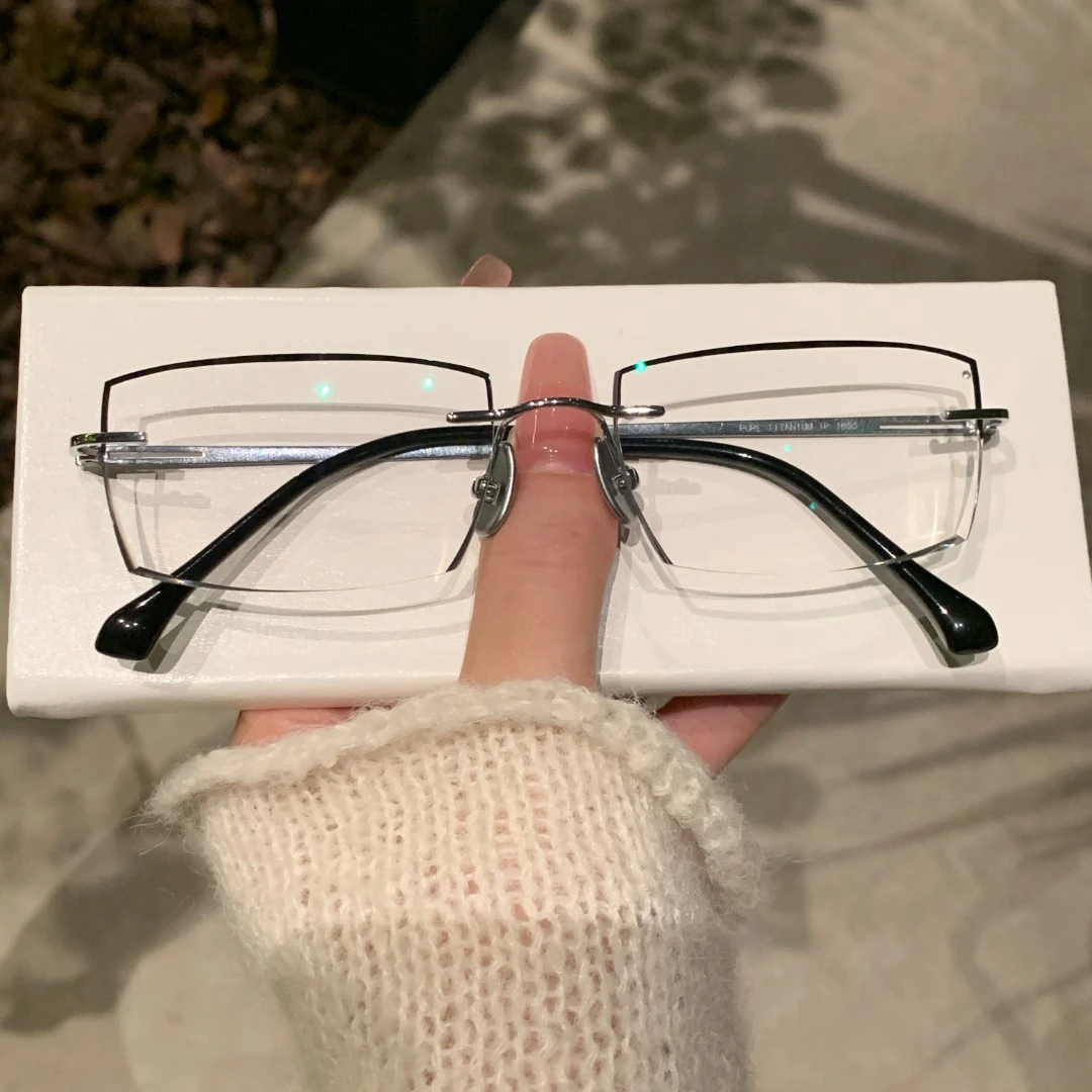 贵族世家T130男款超轻纯钛气质高颜值无框切边眼镜无框眼镜