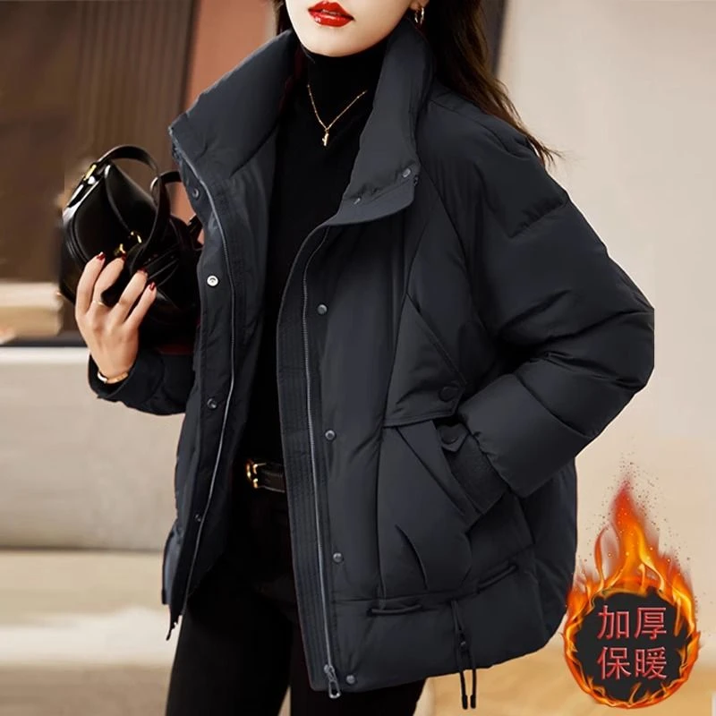 艾莱依羽绒服外套女冬季2023新款时尚宽松显瘦加厚棉衣保暖设计感