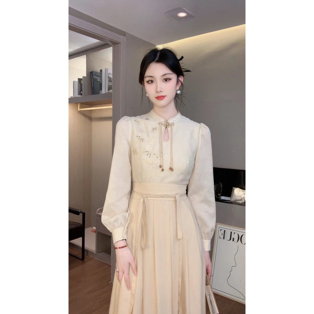 【BOBO】江南烟雨新中式国风显瘦气质长袖连衣裙 GC241L1002