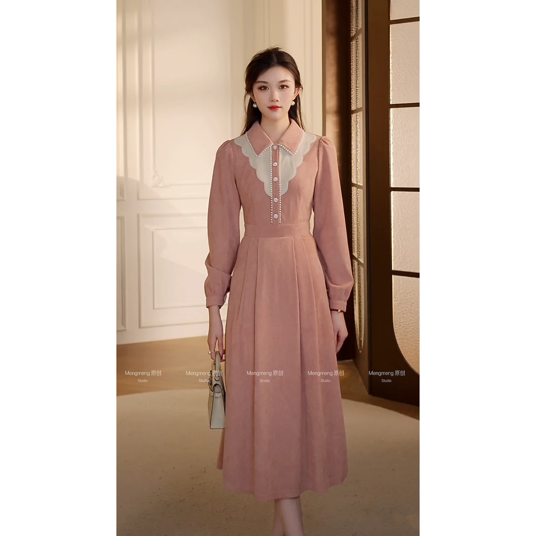 【梦梦&GERTC】衫月 秋冬法式时尚显瘦设计感拼接连衣裙 GC244L1134