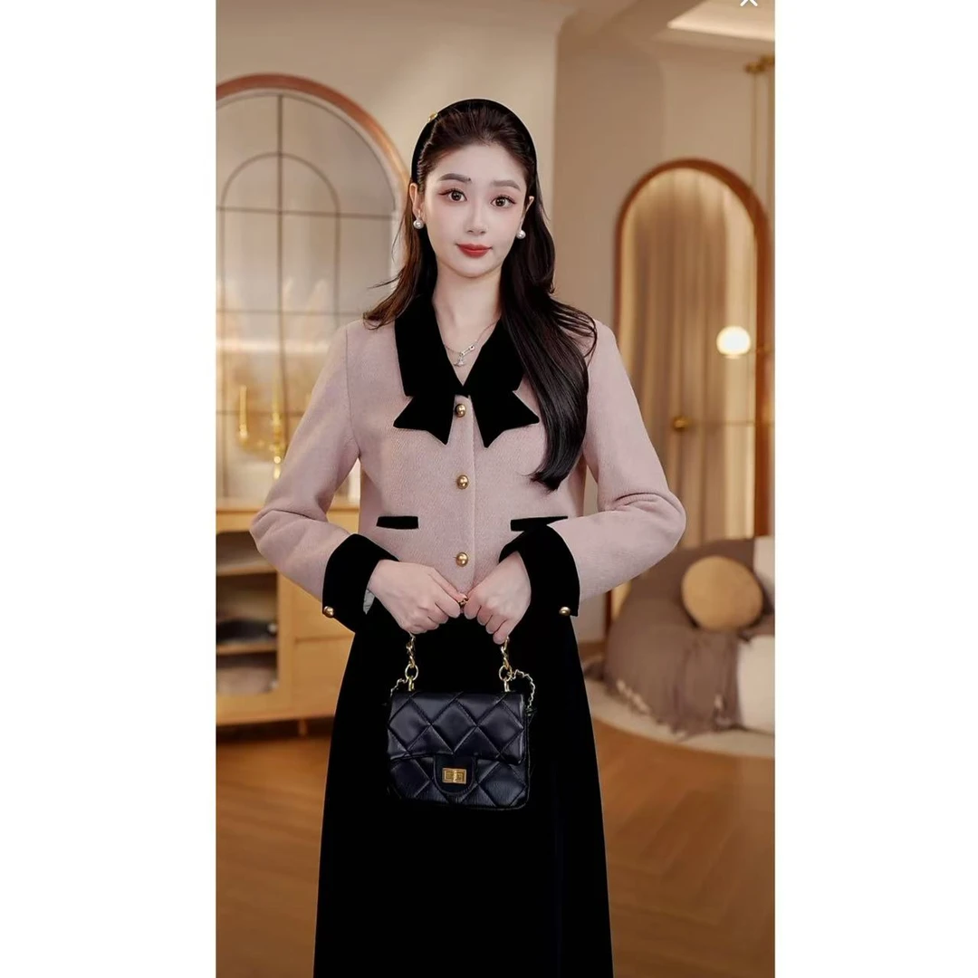 【BOBO】月光曲  白鸭绒秋冬韩系气质羊毛小香风套装GC244T1121