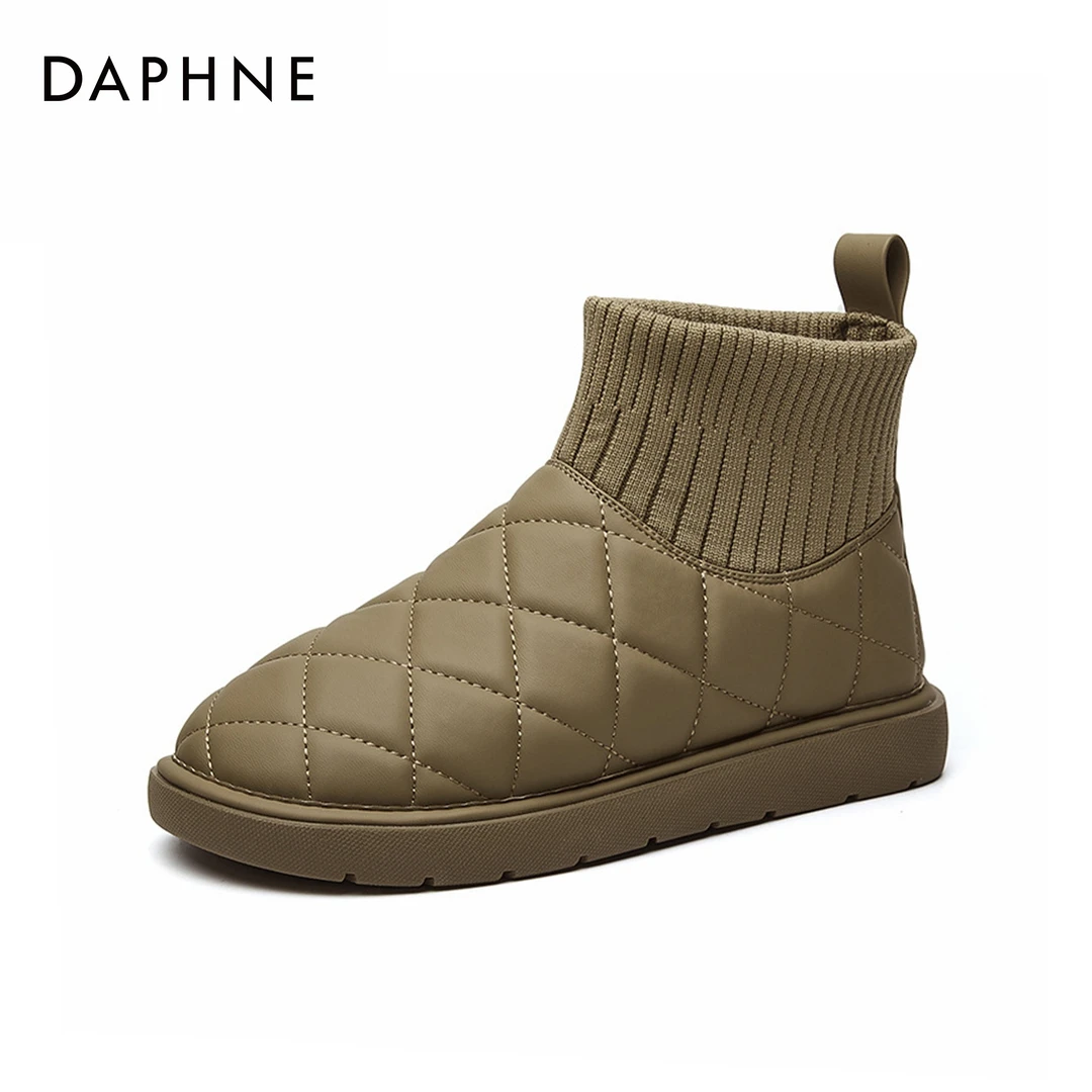 Daphne/达芙妮休闲防水厚底加绒保暖雪地靴防滑软底秋冬季女鞋