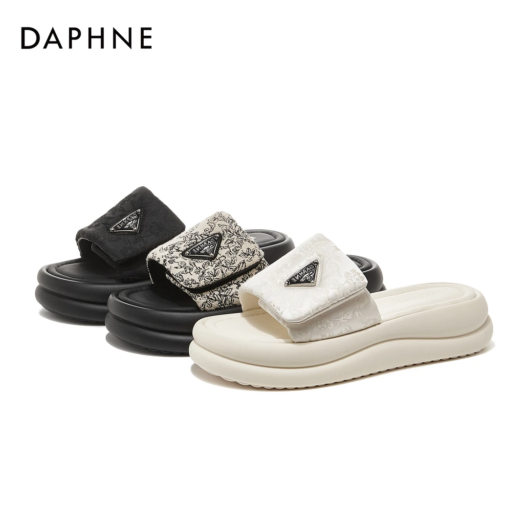 达芙妮女士夏季一字拖网红潮流厚底外穿时尚百搭平底鞋韩版拖鞋子