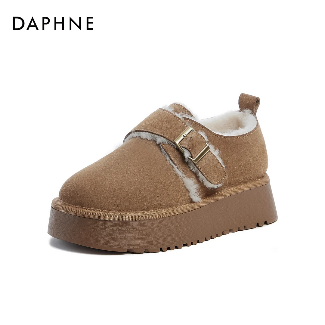 Daphne/达芙妮品牌ins时尚加绒秋冬女鞋厚底百搭圆头休闲鞋X
