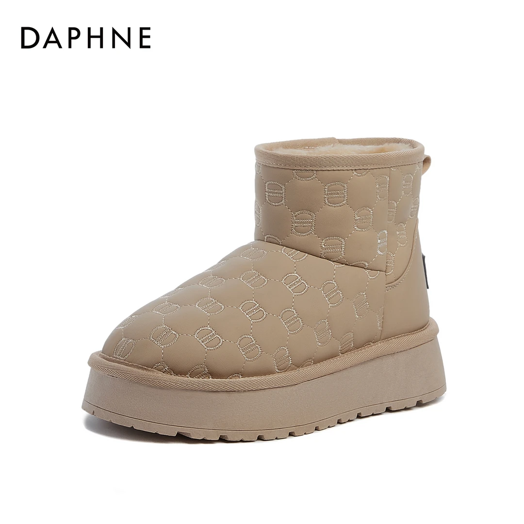 Daphne/达芙妮百搭休闲加绒雪地靴女冬季新款保暖舒适靴子X