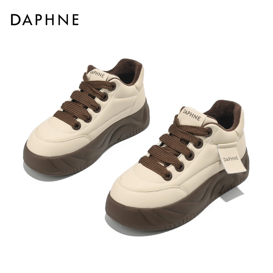 Daphne/达芙妮品牌加绒秋冬厚底女鞋复古时尚百搭运动休闲鞋