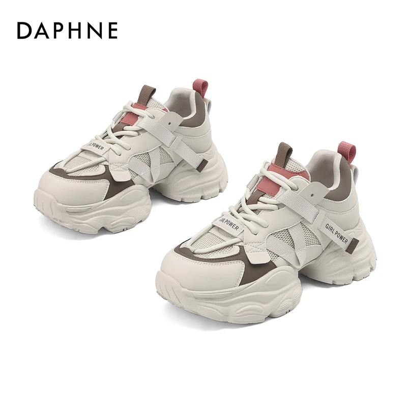 达芙妮经典女士潮鞋厚底系带潮流2025百搭女款增高老爹鞋拼色春夏