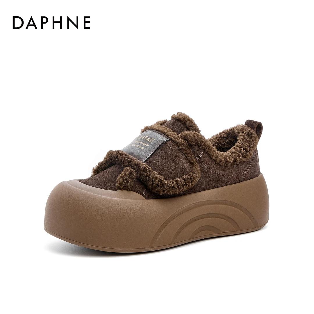 达芙妮加绒保暖厚底毛毛鞋女款冬棉鞋丑萌大头鞋休闲百搭雪地靴