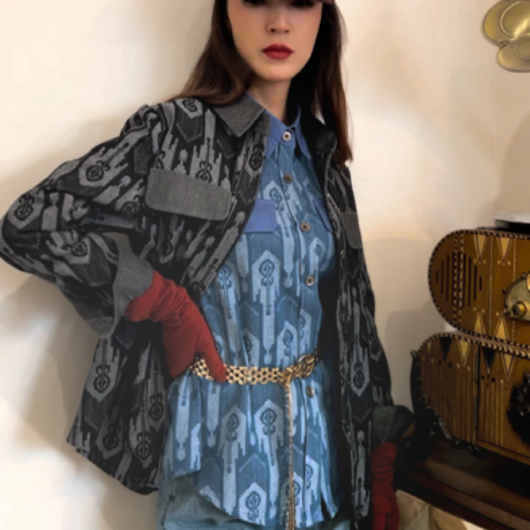 【PAKRYE】原创提花宽松时尚休闲长袖拼接牛仔百搭秋季衬衣